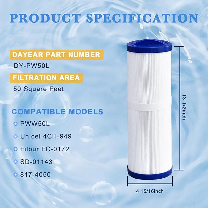 FC-0172 Spa Filter Replacement for SC757, PWW50L, 4CH-949, FIL50-5D13H15FCT-3, SD-01143, 817-4050, PDC570-AFS, 50 Sq.ft. Hot Tub Filter(2 Pack)