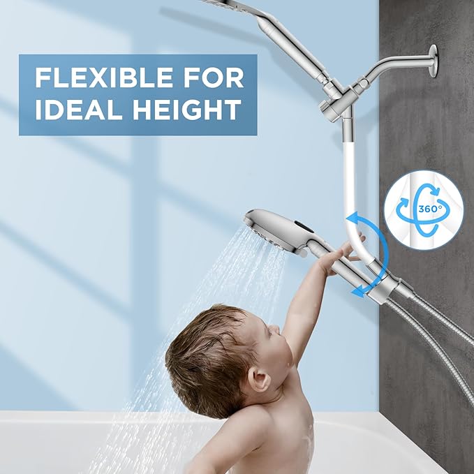 Dual Filtered Rain Shower Head Combo, Handheld Shower Head with Adjustable Bar - Rainfall Shower Head And Showerhead with Filter for Hard Water - Removes Chlorine