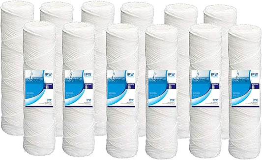 IPW Industries Inc. 12-Pack 5 Micron Under Sink Sediment Water Filter - 10" x 2.5" String Wound Water Filter - Compatible with OmniFilter RS5-SS