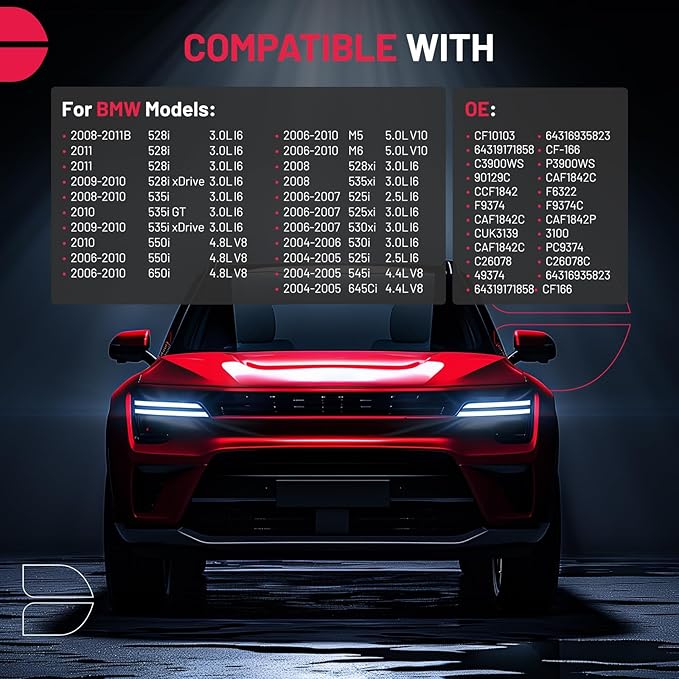 BDFHYK 2PC Cabin Air Filters with Activated Carbon Compatible with BMW 528i, 528i xDrive, 535i, 535i GT, 535i xDrive, 550i, 650i, M5, M6, 528xi, 535xi, 525i, 530xi, 530i, 525i, 545i, 645Ci