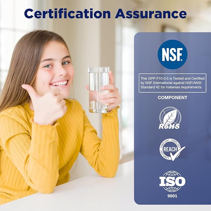 Membrane Solutions Grooved Sediment Water Filter Cartridge (Pack of 6), 0.5 Micron Whole House Water Filter Universal Replacement 10"x2.5" for 10" RO Unit, Whole House Under-Sink Filtration System