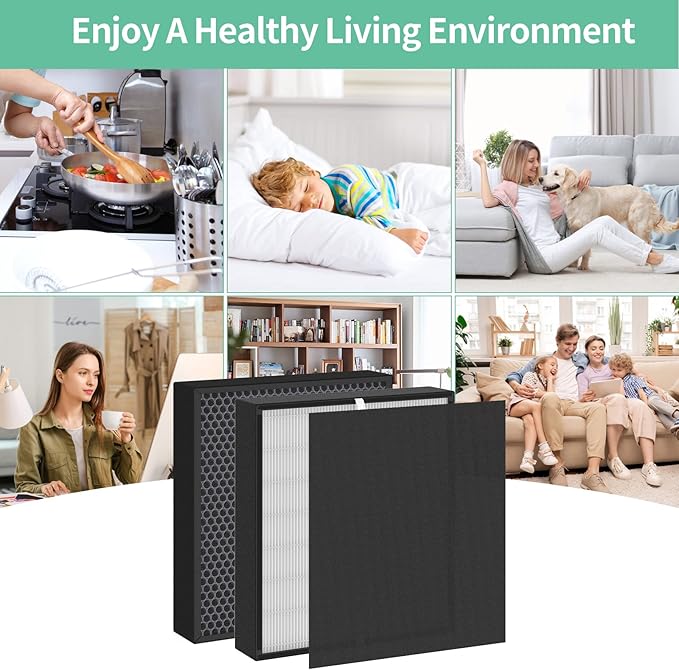 2-Pack Fit50 Replacement Filter Compatible with FF50 for BreatheSmart Fit50 Purifier, 2×3-in-1 Filters + 2×Pre-Filters