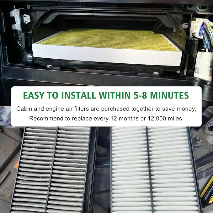 2PCS Cabin Engine Air Filter JM134 JM1722 Kit Fits for 2016-2022 Pilot, 2017-2025 Ridgeline, 2019-2025 Passport, 2016-2020 MDX 3.5L/3.0L, Replacement for 17220-5J6-A10, CA12061, CF10134