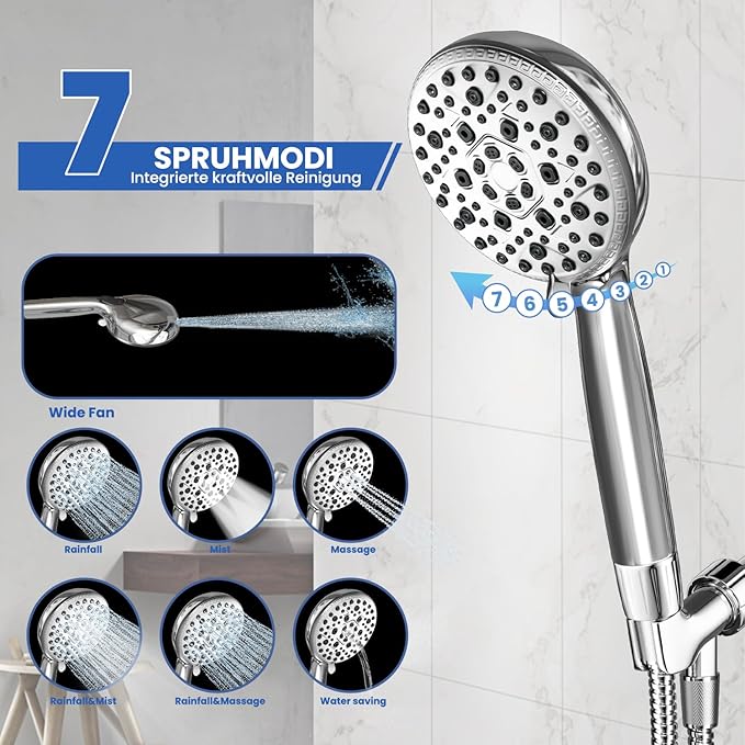 Filtered Shower Head with Handheld,7 Spray Settings High Pressure Showerhead Built in Power Wash to Clean Tub, Tile & Pet, Showerhead with Filters for Hard Water - Remove Chlorine, (Chrome)