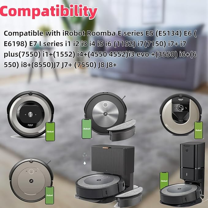 Replacement Parts accessories for iRobot Roomba e5 e6 i1 i2 i3 i4 i5 i6 i7 i8 j5 j6 j7 j8 and all Plus i e j Series Vacuum Cleaner 2 Set Roller Brushes 6 HEPA Filters 6 Tangle-Free Side Brushes