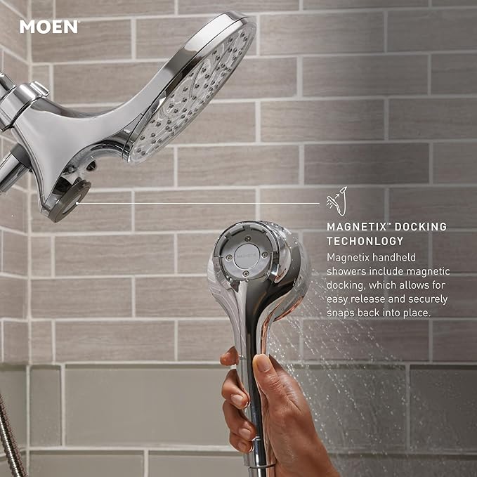 Moen Engage Magnetix Shower Head with Handheld Sprayer, 6 Handheld Shower Head Spray Functions, Chrome Finish, 26100EP