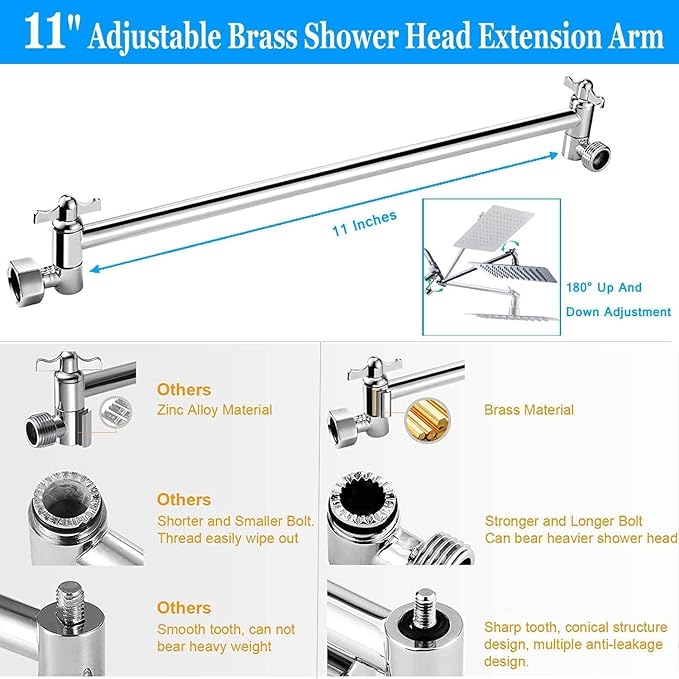 Shower Head, 10" High Pressure Rain shower head with Handheld Spray Combo, 6 Settings Handheld with 78" Anti-leak Hose, 11" Adjustable Extension Arm, Ultra Thin Water Saving, Chrome, AWAXFOLO