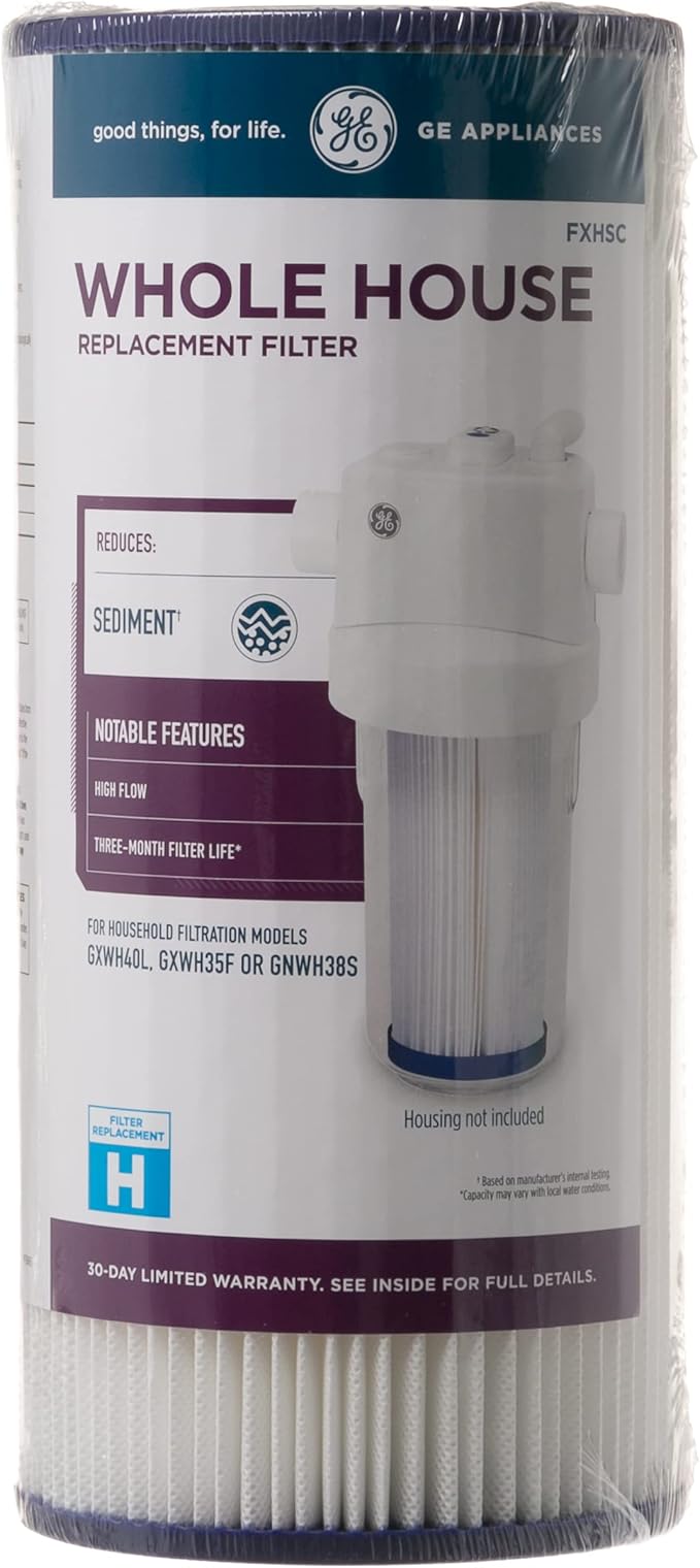 GE FXHSC Whole House Water Filter | Replacement for Water Filtration System | NSF Certified: Reduces Sediment, Rust & Other Impurities from Water | Replace Every 3 Months for Best Results | 1 Filter