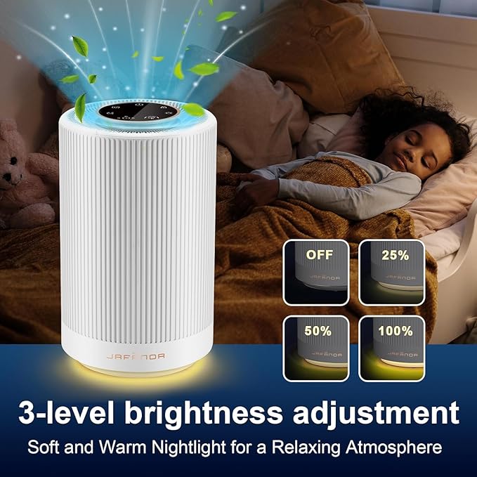 Jafanda Air Purifiers for Home Bedroom Coverage 450 sqft, 23 dB Air Cleaner with Brushless Motor, Effectively Remove Pollen Dust and Odor to Prevent Seasonal Air Diseases, Night Light