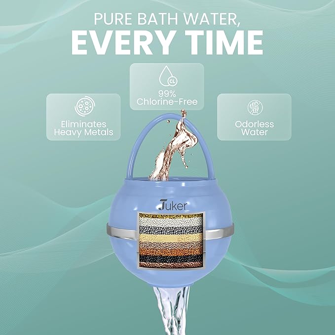 JUKER Bath Water Filter for Tub - 8 Stages-Bathtub Water Filter Removes Hundreds of Contaminants- Hard Water Softener- Improves Your Bath water for Healthier Skin, Hair and Nails Condition - Pantone