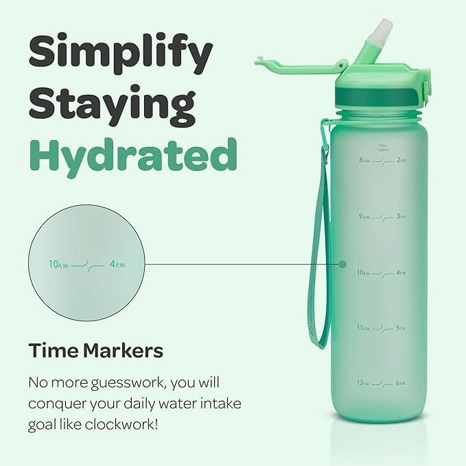 Hydracy Water Bottle with Time Marker -Large BPA Free Water Bottle & No Sweat Sleeve -Leak Proof Gym Bottle with Fruit Infuser Strainer & Times to Drink -Ideal for Fitness Sports & Outdoors