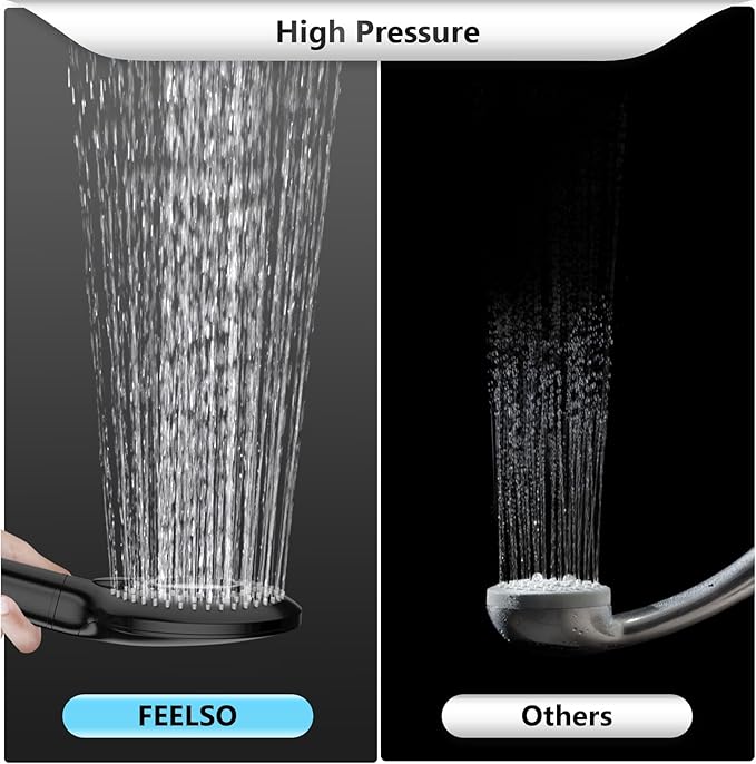 FEELSO Filtered Shower Head with Handheld, High Pressure 3 Spray Mode Showerhead with 15 Stage Water Softener Filters Beads for Hard Water - Remove Chlorine - Reduces Dry Itchy Skin, Matte Black