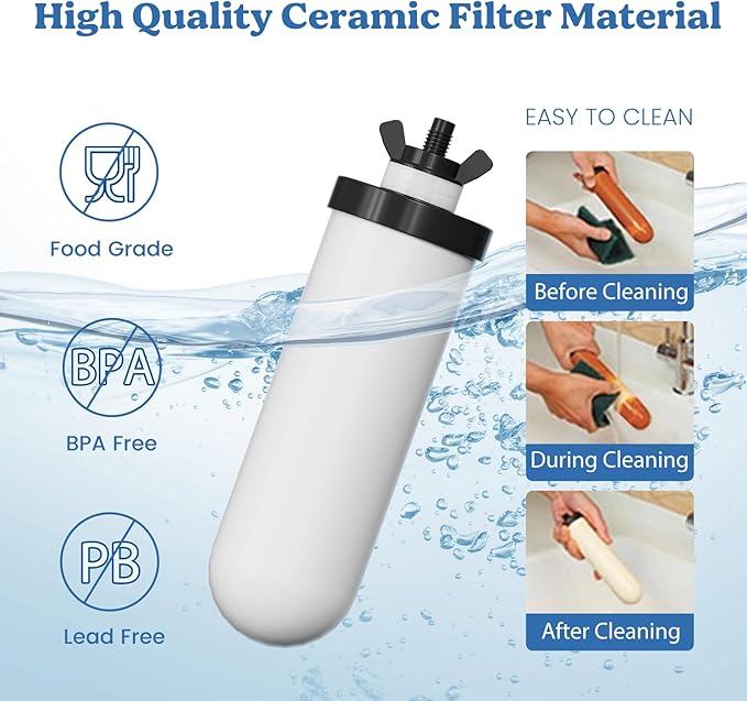 8.46-Inch 3-Stage Filtration Ceramic Purification Elements NSF/ANSI 42&372 Certified,Replacement for ProOne® Berkey® Filters,Berkey® Big+ Waterdrop® Gravity Filtration Systems (2Pack)