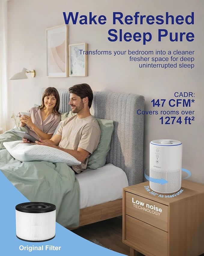 Air Purifiers for Home Large Room up to 1274-ft², Pet Hair Allergy, HEPA 3-in-1 air purifier, Low Power High Torque Motor, Sleep Mode, Removes Smoke, and Odor Pollutants. Airfresh-300（White）