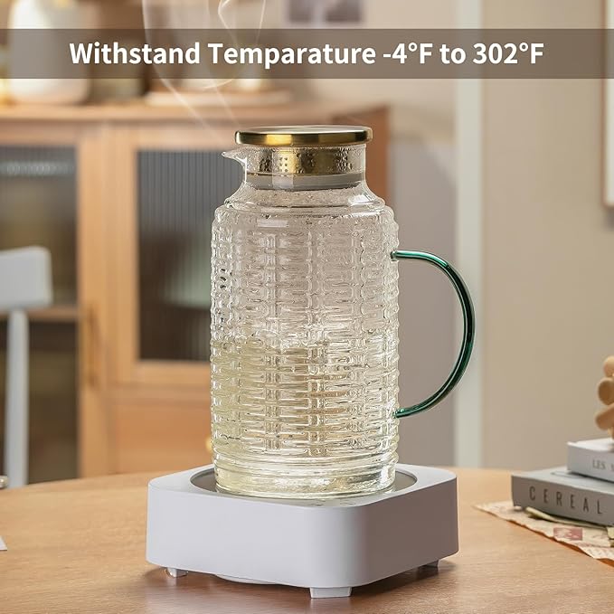 Glass Pitcher with Lid, 2 PACK 68 oz/2 Liter Vintage Water Pitcher, Clear Borosilicate Glass Water Carafe for Cold Brew, Coffee, Lemonade, Iced Sun Tea,Beverage, Milk, Heat Resistant