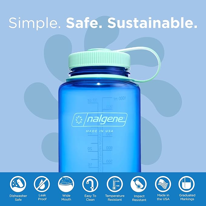 Nalgene Leak Proof Tritan BPA-Free Water Bottle - 32 oz Wide Mouth - Made in the USA for Outdoor Use & Daily Hydration (Cornflower Blue)