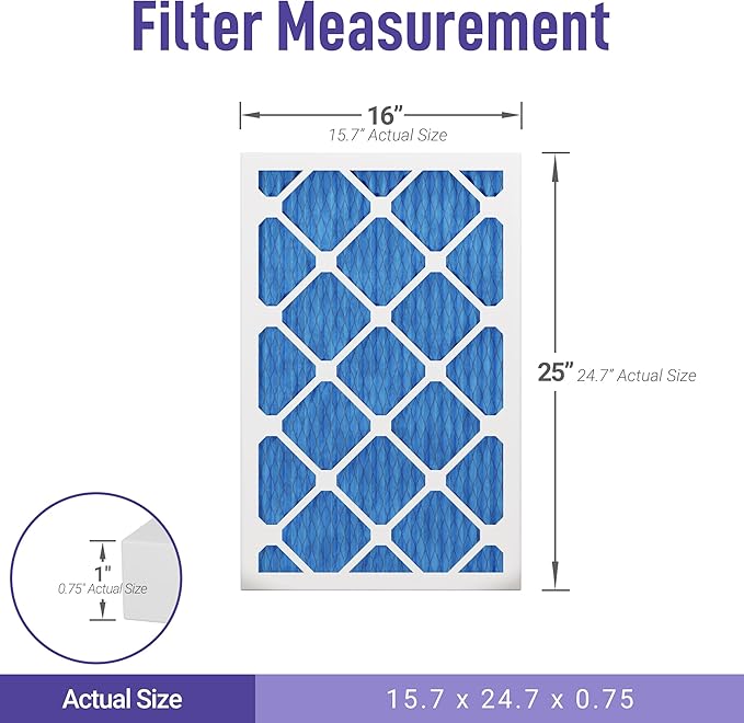 Maycold 16x25x1 MERV 11 Furnace Air Filter (6-Pack), High-Performance HVAC AC Filters for Home Use, Actual Size: 15.70” x 24.70” x 0.75”, Individually Wrapped in Plastic