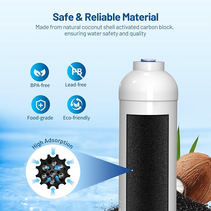 Inline Activated Carbon Block Water Filter with 1/4" Quick Connect, T33 In Line Water Filter Replacement Cartridge for Icemaker, Post Carbon Filter for RO Reverse Osmosis Water System (Pack of 2)