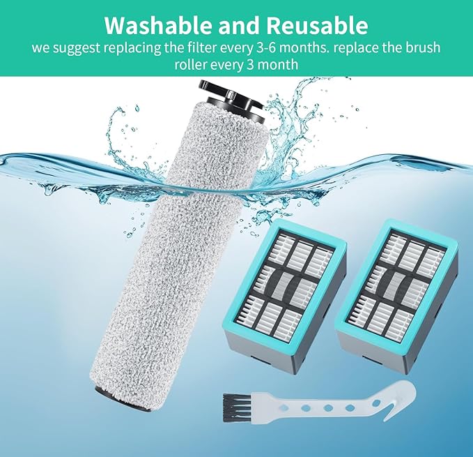 3831 Roller Brush & Filter Replacement Kit Compatible for Bissell Crosswave Hard Floor Expert Vacuum 3831 & HF2 3845N 3845 3847 3848(2 Brush Rolls + 2 Filter) Fit Bissell No. B0555,1637755,1632973