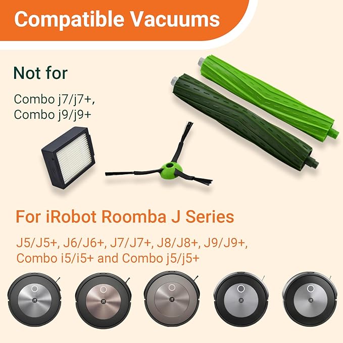 Replacement Parts Compatible with iRobot Roomba J7 J7+ J5 J5+ J6 J6+ J8 J8+ J9 J9+ i e j Series Robotic Vacuum Cleaner Accessories Kit,Rubber Roller Brushes,6 HEPA Filters,6 Side Brushes