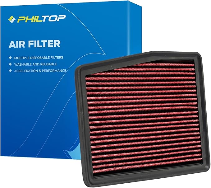 PHILTOP Engine Air Filter, High Performance, Premium, Washable, Replacement Car Air Filter for CA12817, 2021 Santa Fe, 2021 Sorento, 2020 Sonata