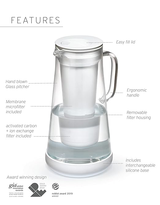 LifeStraw Home Pitcher Glass and Silicone Base 7 Cup Terrazzo