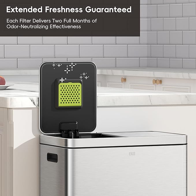 EKO Activated Charcoal Odor Filter Kit – 2-Pack Strong Odor Absorber and Deodorizer with Filter Case for Trash Cans