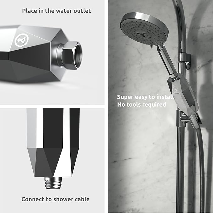 Tappwater ShowerPro Diamond - Shower Filter. Filters Limescale, Chlorine and +70 substances. Unique Design. 4-Stage Filtration and KDF-55 Technology for Soft Skin and Strong Hair. 6 Months - 20.000L