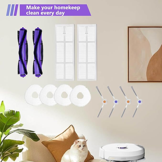 Accessories Replacement for Narwal Freo Robot Cleaner Vacuum Accessories Set 2X Brush 2X Filter 4X Mop 4 SideBrush