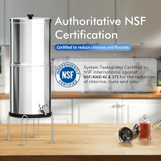 Purewell Gravity-Fed 1.5 Gallon Stainless Steel Countertop Water Filter System – Perfect for Kitchen Use, Camping, and Adventure