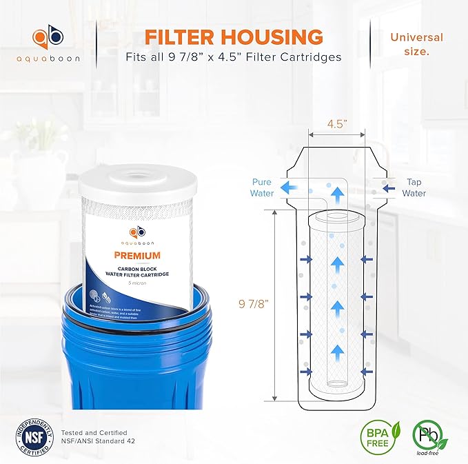 Aquaboon 5 Micron 10 x 4.5 Premium Carbon Filter Cartridge Whole House CTO Block Water Filter Replacement Compatible with FXHTC, CB-BB-10, 6-Pack
