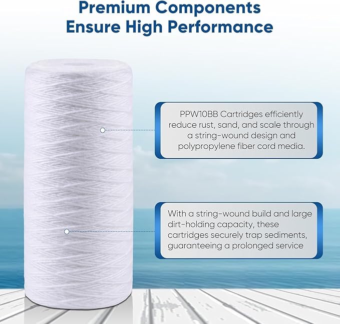 PUREPLUS 25 Micron 10 x 4.5 Whole House String Wound Sediment Filter for Well Water, Replacement Cartridge for 84637, WPX5BB97P, PC10, CW5-BBS, 355215-45, WP10BB97P, WP5BB97P, 3Pack