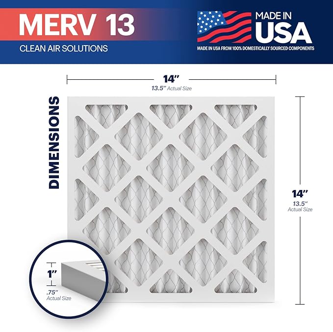 BNX TruFilter 14x14x1 Air Filter MERV 13 (4-Pack) - MADE IN USA - Electrostatic Pleated Air Conditioner HVAC AC Furnace Filters for Allergies, Pollen, Mold, Bacteria, Smoke, Allergen, MPR 1900 FPR 10