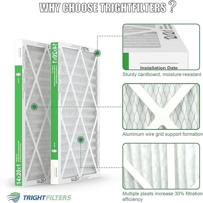 14x20x1 Air Filter 6 Pack, Durable MERV 8 Pleated Home HVAC AC Furnace Filters, Lightweight Compact Air Conditioner Filter Replacement