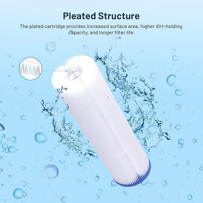 Whole House 50 Micron 10" x 2.5" Pleated Sediment Well Water Filter Cartridge Replacement for W50PE, SPC-25-1050, ECP50-10, R50, FM-50-975, WHKF-WHPL, WPC50-975 & Cold Plunge Water Chiller (Pack of 6)