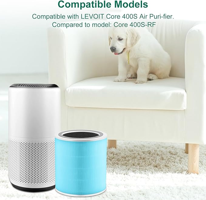 Core 400S Replacement Filter Compatible with LEVOIT Core 400S, 3-in-1 Filter, Activated Carbon Filtration, Compared to Part# Core 400S-RF Blue (2Pack)