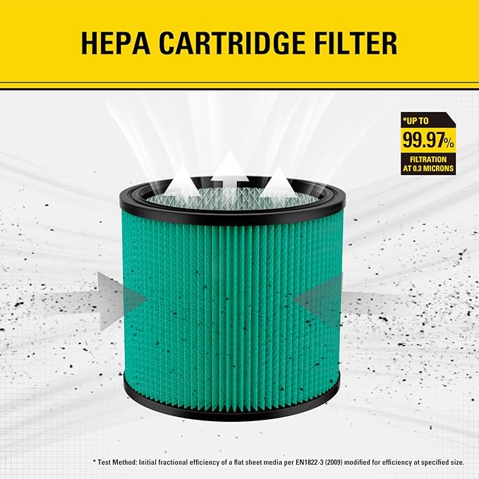 Stanley 08-2566H HEPA Cartridge Filter – Fits Most 5–18 Gallon Wet/Dry Vacuums – High Efficiency, Washable & Reusable Replacement Filter