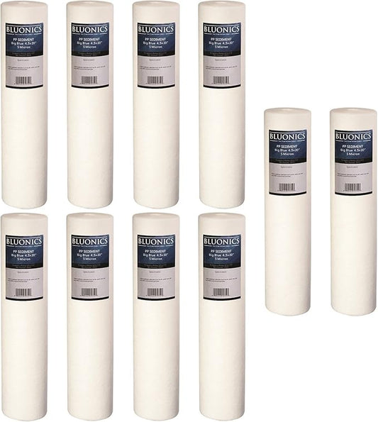 BLUONICS Sediment Replacement Water Filters Ten (5 Micron) 4.5" x 20" Whole House Cartridges