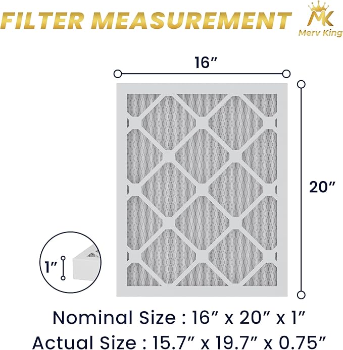 MervKing 16x20x1 Air Filter Actual Size: 15.7" x 19.7" x 0.75" MERV 8 MPR 600-700 | MADE IN USA | 4-Pack | Pleated HVAC AC Furnace Replacement