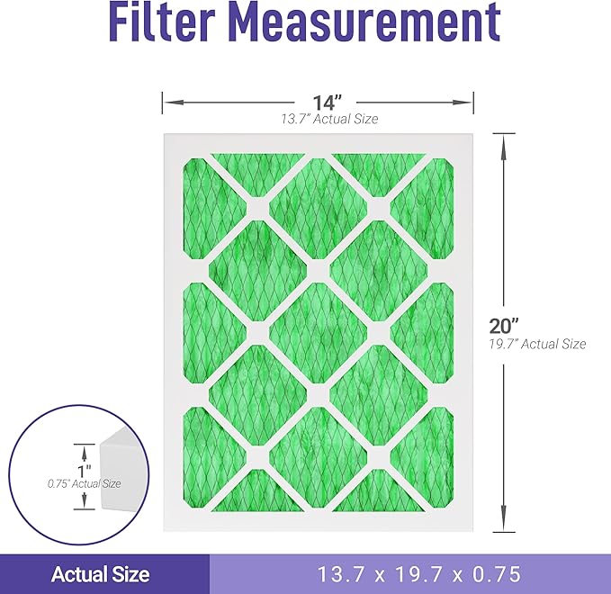 Maycold 14x20x1 MERV 13 Furnace Air Filter (6-Pack), High-Performance HVAC AC Filters for Home Use, Actual Size: 13.70” x 19.70” x 0.75”, Individually Wrapped in Plastic