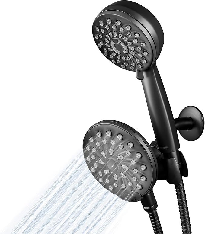 Waterpik One-Touch Dual 2-in-1 Shower System With Rain Shower Head and 7-Mode Hand Held Shower Head, Matte Black XPB-135E-765ME