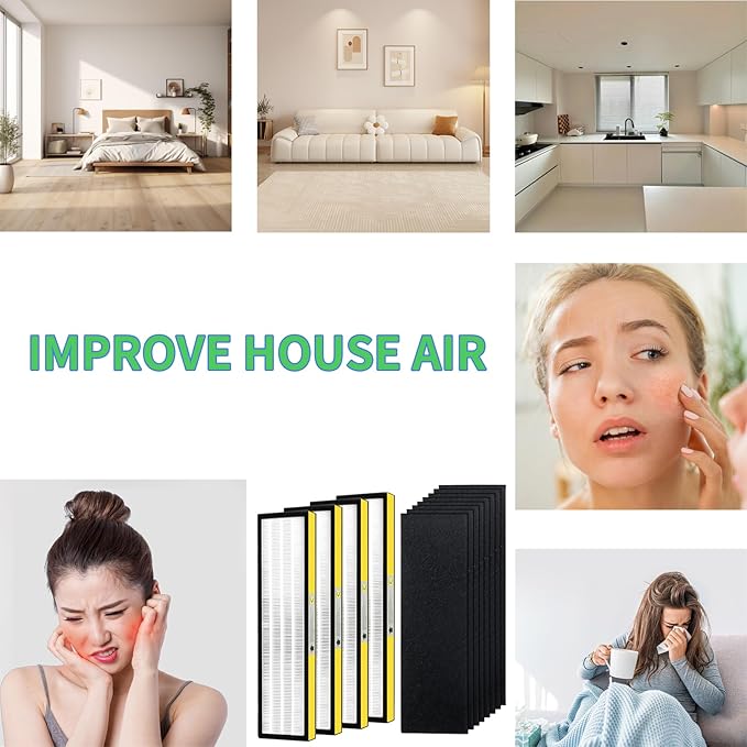 FLT5000 Replacement Filter C For G-Guardian Air Purifier AC5000,AC5000E,AC5250PT,AC5350B,AC5350BCA,AC5350W,AC5300B,CDAP5500B,AP2800CA. 4 Pack HEPA Filter + 8 Pack Activated Carbon Filter