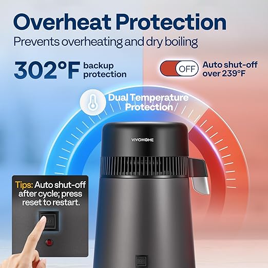 VIVOHOME Water Distiller Countertop 1.06 Gallon/4L 750W Distilled Water Machine with Smart Switch Purifier Filter for Home Office, Black