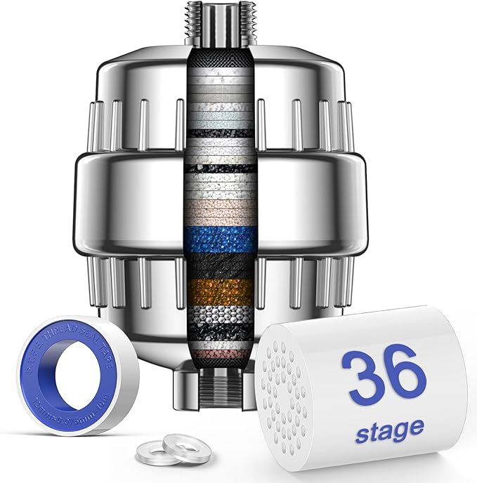 VOXON 36-Stage Shower Filter, 99.99% Removal for Chlorine, Fluoride, Heavy Metals, Shower Head Filter for Hard Water Reduces Dry Itchy Skin Dandruff Eczema Improves Skin Hair
