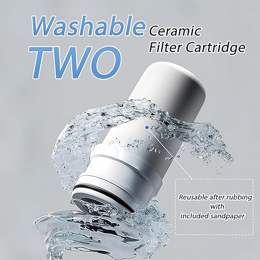 VYNTRA 7-Layer Faucet Water Filter, Kitchen Filter Water Faucet Element, 300 Gallons Activated Carbon Ceramic Filter Reduces Chlorine, Limescale, Heavy Metals,Bad Taste(2*Filter & 6*Adaptors) White