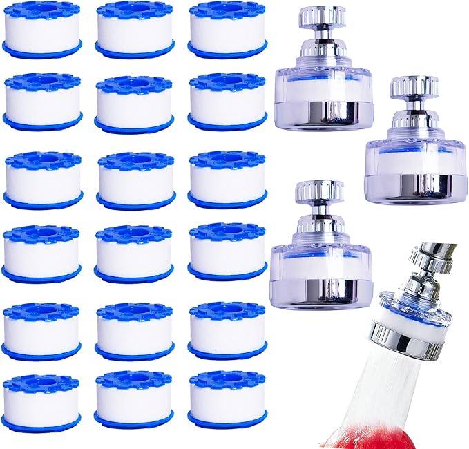 21Pcs Sink Water Filter Faucet With Cartridges, Universal 360 ° Rotating Kitchen Faucet Water Filter Removes Fluoride Heavy Metals Hard Water Compatible with most Bathroom/Kitchen/Laundry Sink Faucets