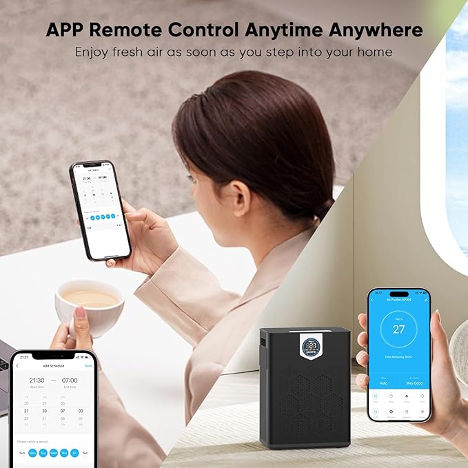 Smart Air Purifiers for Home Large Room, H14 Air Purifier with Washable Filters Up to 3000 Ft², APP & Voice Control & 22 dB Sleep Mode for Bedroom Living Room, Black