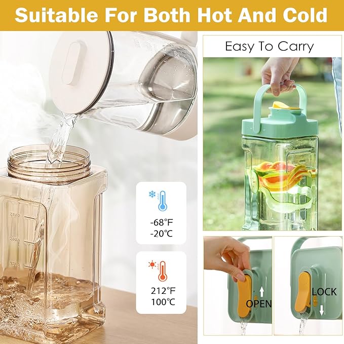 120 oz Cold Water Bottle, Clear Plastic Kettle with Lid, BPA-Free & Shatter-Resistant Refrigerator Pitcher, Perfect for Iced Tea, Sangria, Lemonade, Juice, Milk & More (Green)