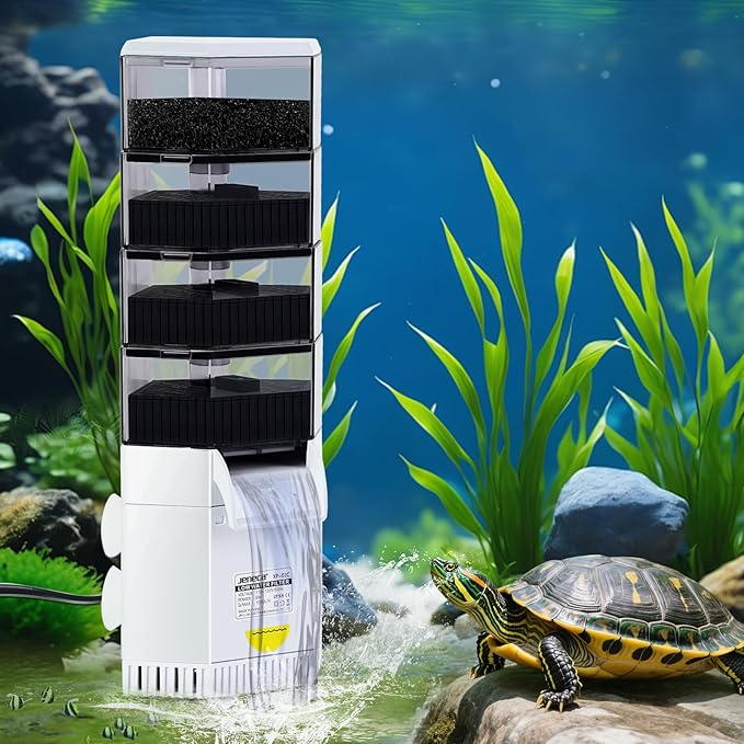 265 GPH Turtle Tank Filter for 40-70 Gallon, Turtle Filter Low Water Level Available, Aquarium Filter with 4-Stage Waterfall Bio-Filtration, Fish Tank Filters for Shrimps, Amphibians, Turtle Tank