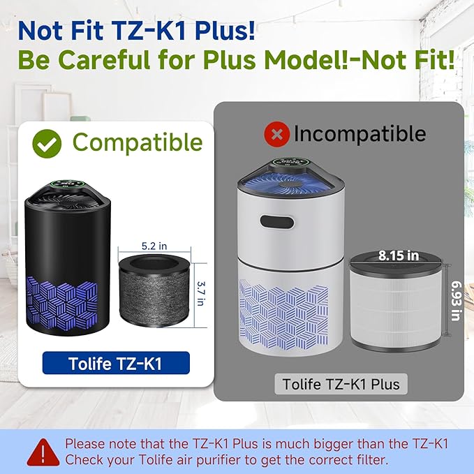 TZ-K1 Replacement Filter Compatible with ToLife TZ-K1, with FreAire KN6391, with Aroeve MK01 MK06 MG01JH Filter, 3-in-1 H13 HEPA Filter 360° Rotating, Activated Carbon and Pre-filter, 3 Pack